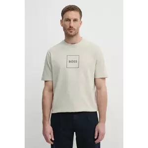 BOSS Orange tricou din amestec de in bărbați, culoarea bej, cu imprimeu, 50536729 imagine