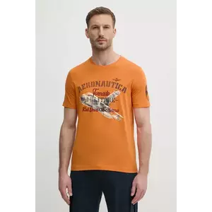 Aeronautica Militare tricou din bumbac bărbați, culoarea portocaliu, cu imprimeu, TS2406J641 imagine
