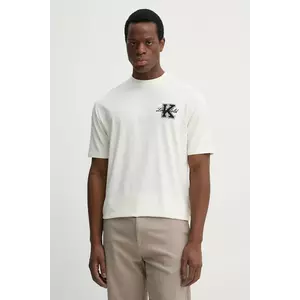 Karl Lagerfeld tricou din bumbac bărbați, culoarea bej, cu imprimeu, 552221.755148 imagine