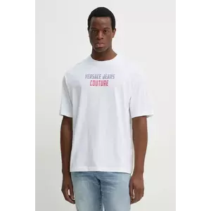 Versace Jeans Couture tricou din bumbac bărbați, culoarea alb, cu imprimeu, 78GAHC02 CJ01C imagine