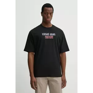 Versace Jeans Couture tricou din bumbac bărbați, culoarea negru, cu imprimeu, 78GAHC02 CJ01C imagine