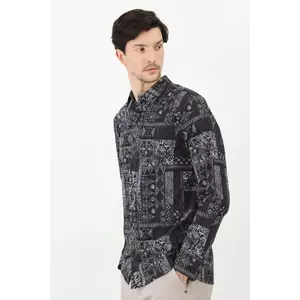 Medicine camasa barbati, culoarea negru, cu guler clasic, slim imagine