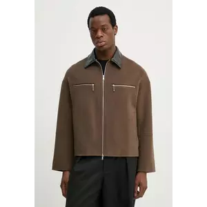 Nanushka jachetă de cămașă din lână MALACHI culoarea maro, de tranzitie, oversize, NM25RSJK04326 imagine