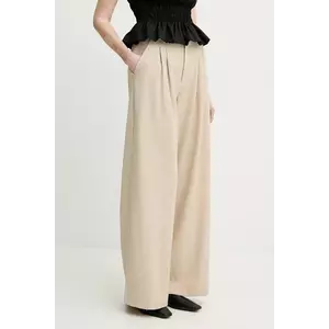 Gestuz pantaloni femei, culoarea bej, drept, high waist, 10909871 imagine