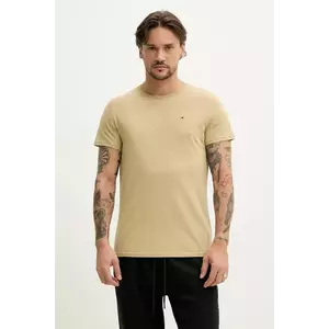 Tommy Jeans tricou din bumbac barbati, culoarea bej, neted, DM0DM04411 imagine
