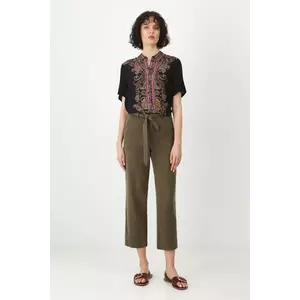 Medicine pantaloni femei, culoarea verde, drept, medium waist imagine