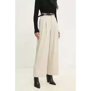 Answear Lab pantaloni femei, culoarea bej, lat, high waist imagine