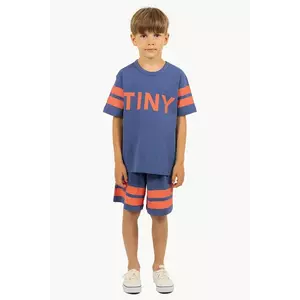 Tinycottons pantaloni scurți din bumbac pentru copii STRIPES LOGO SHORT culoarea albastru marin, cu imprimeu, SS25-139 imagine