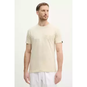 Alpha Industries tricou din bumbac Coach T BE barbati, culoarea bej, cu imprimeu, 156538 imagine