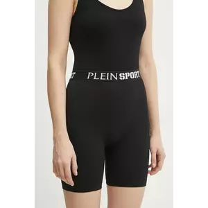 PLEIN SPORT pantaloni scurti femei, culoarea negru, cu imprimeu, high waist, SAEC WJT2058 STE003N imagine