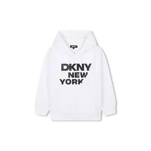 Dkny hanorac de bumbac pentru copii culoarea alb, cu glugă, cu imprimeu, D62248 imagine