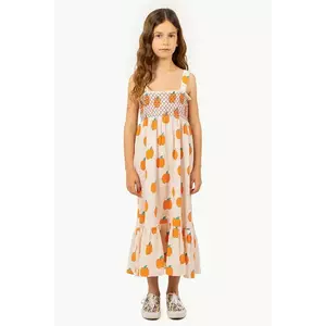 Tinycottons rochie din bumbac pentru copii APPLES DRESS culoarea bej, midi, dreaptă, SS25-162 imagine