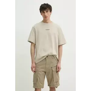 G-Star tricou din bumbac bărbați, culoarea bej, cu imprimeu imagine
