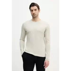 BOSS Orange longsleeve din bumbac culoarea bej, cu imprimeu imagine