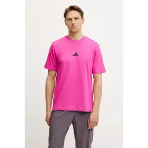 adidas tricou din bumbac Essential bărbați, culoarea roz, cu imprimeu, JD1782 imagine