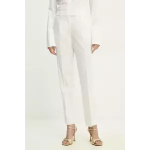 Answear Lab pantaloni de costum drepți culoarea alb, fason tigareta, high waist imagine