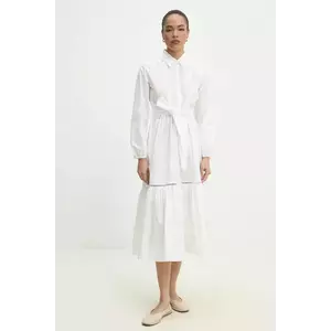 Answear Lab rochie din bumbac culoarea alb, midi, evazată imagine