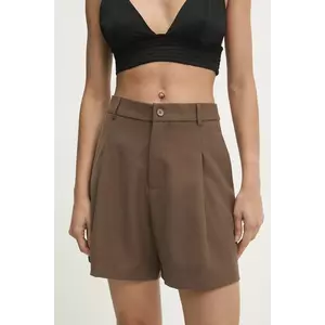 Answear Lab pantaloni scurti femei, culoarea maro, neted, high waist imagine