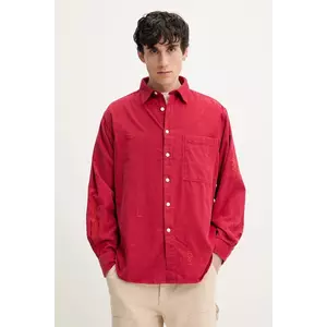 Desigual camasa din velur CORDUROY barbati, culoarea rosu, cu guler clasic, relaxed, 25SMCW04 imagine