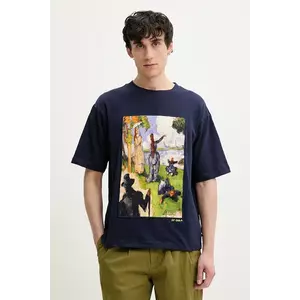 Desigual tricou din bumbac MANITOBA barbati, culoarea albastru marin, cu imprimeu, 25SMTK04 imagine