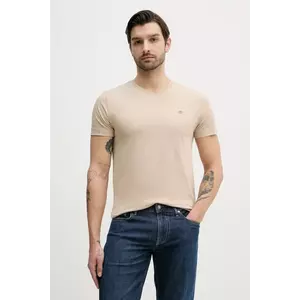 Gant tricou din bumbac barbati, culoarea bej, neted imagine