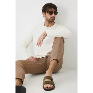 Medicine longsleeve din bumbac culoarea bej, neted imagine