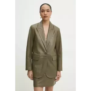 Answear Lab sacou de piele culoarea verde, un singur rand de nasturi, neted imagine