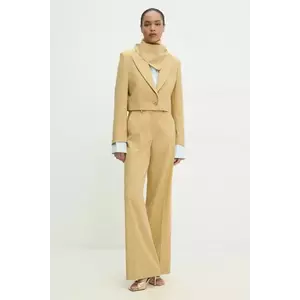 Answear Lab sacou cropped cu eșarfă culoarea galben, un singur rand de nasturi, neted imagine