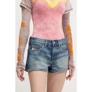 Diesel pantaloni scurți jeans DE-YUBA SHORTS femei, uni, medium waist, A12764.0GRDS imagine