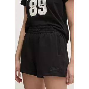 Dkny pantaloni scurți din bumbac femei, culoarea negru, uni, high waist, DP5S5252 imagine