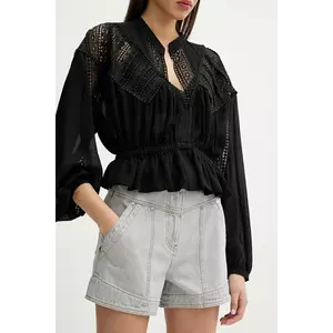 IRO pantaloni scurti jeans femei, culoarea gri, neted, high waist, WP30HIPPOLIE imagine