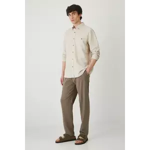 Medicine camasa de in barbati, culoarea bej, cu guler button-down, regular imagine