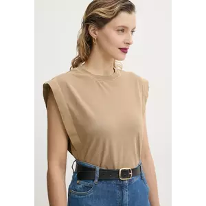 Sessun top din bumbac culoarea bej, 25208002 imagine