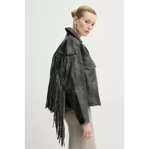 Gestuz geaca de piele culoarea gri, de tranzitie, oversize, 10910027 imagine