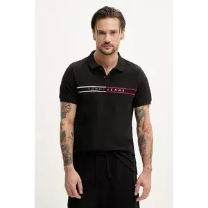 Tommy Jeans polo de bumbac barbati, culoarea negru, cu imprimeu, DM0DM20916 imagine