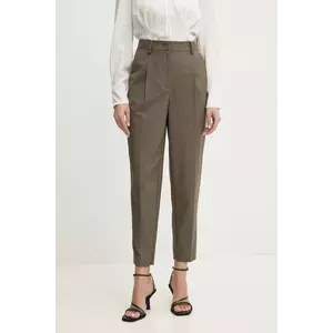 Bruuns Bazaar pantaloni femei, culoarea verde, fason tigareta, high waist, BBW4382 imagine