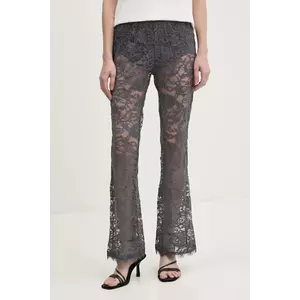 Never Fully Dressed pantaloni Charcoal Lace femei, culoarea gri, evazati, high waist, NFDTR453 imagine