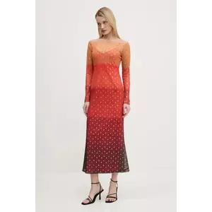 Never Fully Dressed rochie Sunset Mesh culoarea portocaliu, midi, dreaptă, NFDDR1747 imagine