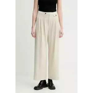 Gestuz pantaloni din lana femei, culoarea bej, drept, high waist, 10910011 imagine