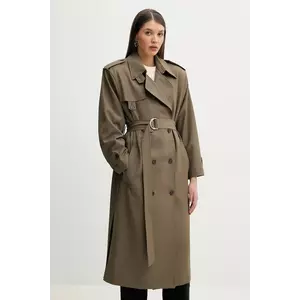 IRO palton din lana femei, culoarea verde, de tranzitie, cu doua randuri de nasturi, WP137KALANA imagine