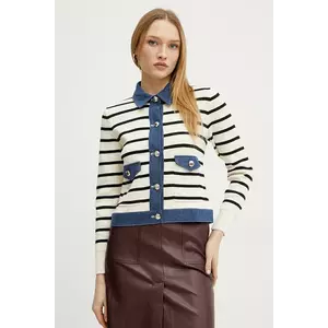 Morgan cardigan din bumbac MNAKI femei, culoarea bej, MNAKI imagine