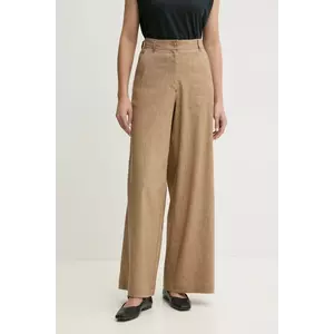 Sessun pantaloni din in femei, culoarea bej, lat, high waist, 25207003 imagine