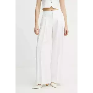 ERMANNO Firenze pantaloni femei, culoarea alb, lat, high waist, 56TP029ES1 imagine