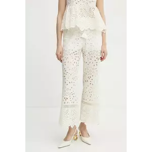 ERMANNO Firenze pantaloni de bumbac femei, culoarea alb, evazati, high waist, 56TP007EN3 imagine