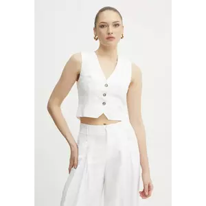 ERMANNO Firenze vestă cu amestec de in culoarea alb, un singur rand de nasturi, 56TN002ES1 imagine