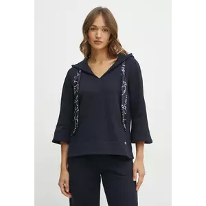 Luisa Spagnoli bluza femei, culoarea albastru marin, cu glugă, neted, 541846 imagine