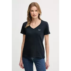 Pepe Jeans tricou din bumbac MACY V-NECK femei, culoarea albastru marin, PL506051 imagine
