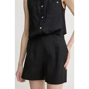 Gaudi pantaloni scurti din in femei, culoarea negru, neted, high waist, 511BD25038 imagine