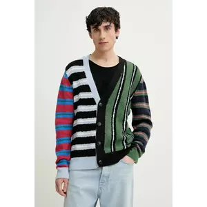 Desigual cardigan din amestec de lana MIDSTRIPES barbati, culoarea negru, 25SMJK02 imagine