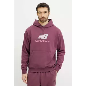 New Balance hanorac de bumbac barbati, culoarea bordo, cu imprimeu, MT51512FDP imagine